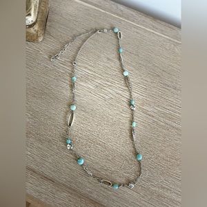 Brighton Long Pendant Necklace Aqua Stones Silver Toned